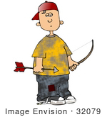 #32079 Clip Art Graphic Of A Bored Caucasian Boy Practicing Archery With A Bow And Arrow During An After School Program