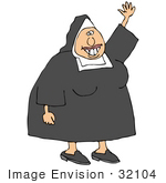 #32104 Clip Art Graphic Of A Toothy Nun Waving And Smiling