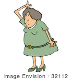 #32112 Clip Art Graphic Of A Paranoid Caucasian Woman Sniffing Her Armpits For Odor While Out On The Town