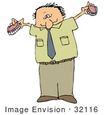 #32116 Clip Art Graphic Of A Caucasian Man Holding Up His Dentures