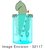 #32117 Clip Art Graphic Of A Mini Green Dinosaur Swimming In A Refreshing Glass Of Water