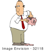 #32118 Clip Art Graphic Of A Man Stealing Money From His Child’S Piggy Bank To Feed His Addiction Of Drugs Or Alcohol