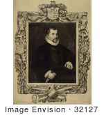 #32127 Stock Illustration Of A Portrait Of Christopher Columbus Seated With An Intricate Frame An Engraving By Dawson C 1892