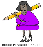 #33015 Clip Art Graphic Of An African American Lady Teacher With A Giant Pencil