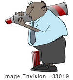 #33019 Clip Art Graphic Of An African American Business Guy Writing With A Giant Red Marker