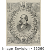 #33360 Stock Illustration Of The Leaders Of The Knights Of Labor, Founders Of Labor Day, Showing Portraits Of Men, Including Uriah S. Stephens And Terence V. Powderly Surrounded By Scenes Of Lumberjacks, Miners, Blacksmiths And Builders Working by JVPD