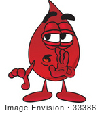 #33386 Clip Art Graphic Of A Transfusion Blood Droplet Mascot Cartoon Character Whispering And Gossiping