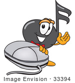 #33394 Clip Art Graphic Of A Semiquaver Music Note Mascot Cartoon Character With A Computer Mouse