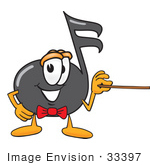 #33397 Clip Art Graphic Of A Semiquaver Music Note Mascot Cartoon Character Holding A Pointer Stick