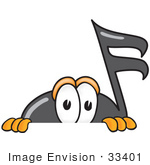 #33401 Clip Art Graphic Of A Semiquaver Music Note Mascot Cartoon Character Peeking Over A Surface
