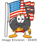 #33405 Clip Art Graphic Of A Semiquaver Music Note Mascot Cartoon Character Pledging Allegiance To An American Flag