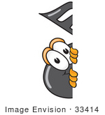 #33414 Clip Art Graphic Of A Semiquaver Music Note Mascot Cartoon Character Peeking Around A Corner