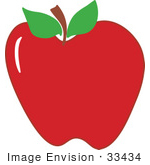 #33434 Clipart Of A Bright Red Flawless Apple With Two Leaves Attached To The Stem