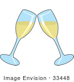 #33448 Clipart Of Toasting Clear Wineglasses Filled With White Wine