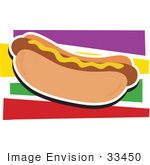 #33450 Clipart Of A Mustard Topped Hot Dog In A Bun Over A Colorful Background