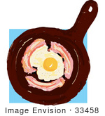 #33458 Clipart Of A Frying Pan With Eggs And Bacon Cooking