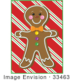 #33463 Clipart of a Cute Gingerbread Man Cookie On A Christmas Background by Maria Bell