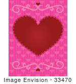 #33470 Clipart Of A Red Heart With A Pink Background And Scrolls
