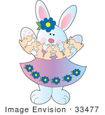 #33477 Clipart Of A Female Easter Rabbit Playing With Paper Bunnies