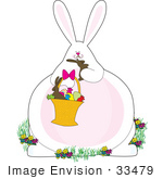 #33479 Clipart Of An Obese Easter Bunny Pigging Out On Chocolate Candies From An Easter Basket