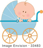 #33483 Clipart Of A Curious Baby Boy In A Blue Carriage Peeking Over The Side