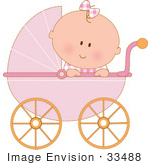 #33488 Clipart Of A Curious Baby Girl In A Pink Carriage, Peeking Over The Side by Maria Bell