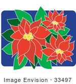#33497 Christmas Clipart Of A Pretty Red Poinsettia Plant Flowering With Red And Green Leaves