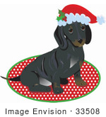 #33508 Christmas Clipart Of An Adorable Little Puppy Dog Wearing A Santa Hat