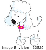 #33525 Clip Art Graphic of an Adorable White Poodle Puppy Dog, Newly Groomed, Wearing A Pink Collar by Maria Bell