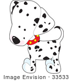 #33533 Clip Art Graphic Of An Adorable And Curious Dalmatian Puppy Dog Wearing A Red Collar Tilting Its Head