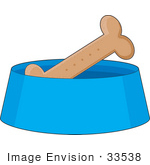 #33538 Clipart Of A Doggy Biscuit In A Blue Dish