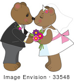 #33548 Clip Art Graphic Of A Loving Teddy Bear Couple Kissing At Their Wedding