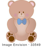 #33549 Clip Art Graphic Of A Stuffed Teddy Bear With A Blue Bow Sitting Up