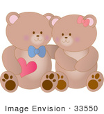 #33550 Clip Art Graphic Of A Cute Teddy Bear Couple Wearing Bows Smiling At Eachother
