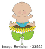 #33552 Clip Art Graphic of a Happy Spring Baby Boy Sitting On A Sunflower by Maria Bell