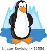#33556 Clip Art Graphic of a Happy Penguin Bird Standing On Arctic Ice by Maria Bell