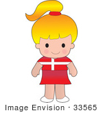 #33565 Clip Art Graphic Of A Blond Haired Poppy Character Of Denmark Wearing A Cultural Flag