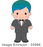 #33566 Clip Art Graphic Of A Poppy Character Boy In A Tux With A Red Rose