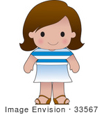 #33567 Clip Art Graphic Of A Brunette Haired Poppy Character Of Greece Wearing A Cultural Flag
