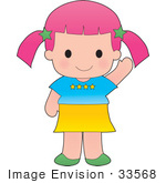 #33568 Clip Art Graphic Of A Pink Haired Poppy Character Waving