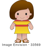 #33569 Clip Art Graphic Of A Brunette Haired Poppy Character Of Spain Wearing A Cultural Flag Outfit