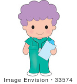 #33574 Clip Art Graphic Of A Purple Haired Poppy Character In Nursing Scrubs