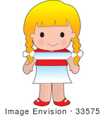 #33575 Clip Art Graphic Of A Blond Haired Poppy Character Of Austria Wearing A Cultural Flag Outfit