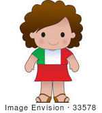 #33578 Clip Art Graphic Of A Brunette Haired Poppy Character Of Italy Wearing A Cultural Flag Outfit