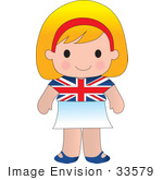 #33579 Clip Art Graphic Of A Blond Haired Poppy Character Of England Wearing A Cultural Flag Outfit