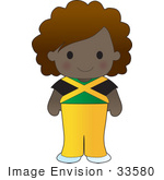 #33580 Clip Art Graphic Of A Poppy Character Of Jamaica Wearing A Cultural Flag Outfit