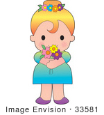 #33581 Clip Art Graphic Of A Cute Blond Haired Poppy Character Girl Wearing Flowers In Her Hair And Holding A Bouquet