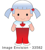 #33582 Clip Art Graphic Of A White Haired Poppy Character Of Canada Wearing A Cultural Flag Outfit