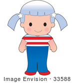 #33588 Clip Art Graphic Of A Blue Haired American Poppy Character In A Cultural Flag Outfit