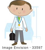 #33597 Clip Art Graphic Of A Doctor Guy Carrying A Medical Bag And Standing In A Hospital